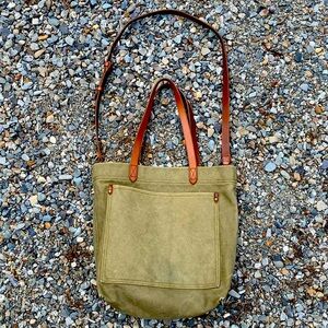 Madewell Medium Canvas Transport Tote Crossbody Strap Green Stain Meghan markle